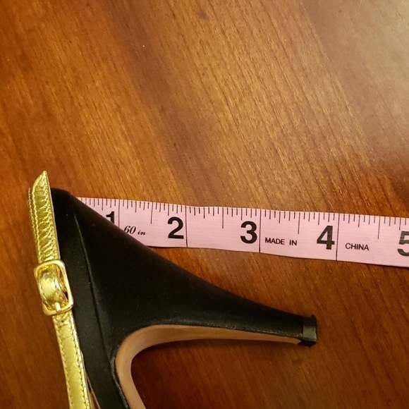 Silvia Florentina Silvia 8N Black & Gold Leather & Satin Sling Back EUC inBx - Picture 10 of 14